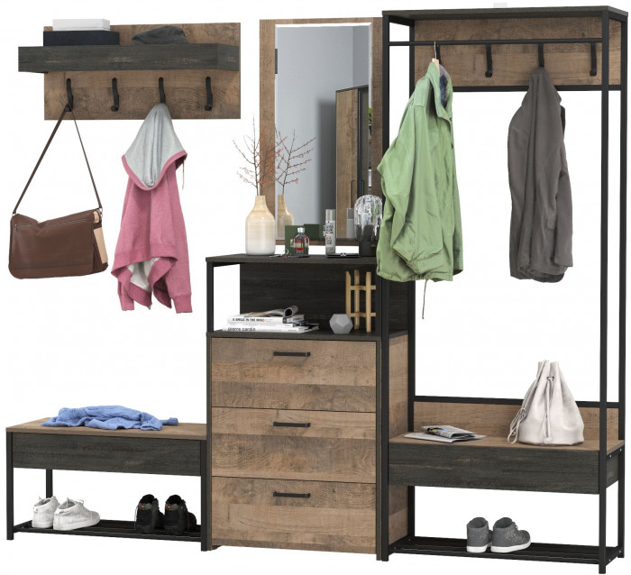 Трувор Прихожая 228, цвет дуб гранж песочный/интра, ШхГхВ 226х37х194,2 см., универсальная сборка