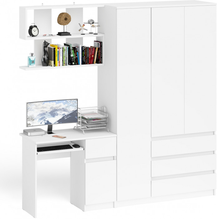 Мори компьютерный стол МС-1 правый + Шкаф МШ1200.1 + Полка 900, белый