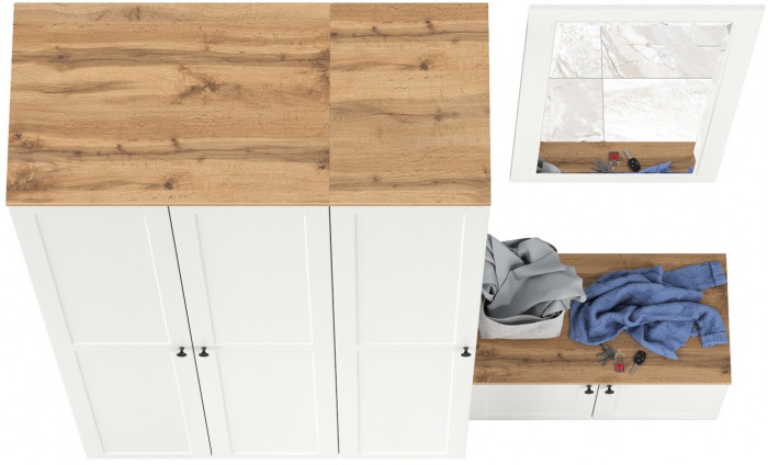 Остин Прихожая 42, белый шагрень/дуб крафт золотой