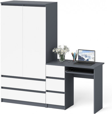 Мори Стол компьютерный МС-6 левый + Шкаф МШ900.1, цвет графит/белый, ШхГхВ 180,4х50,4х179,6 см., выдвижные ящики слева, НЕ универсальная сборка