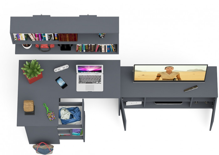 Мори компьютерный стол МС-16 левый + Тумба МТВ1200.1 + Полка 1200, графит