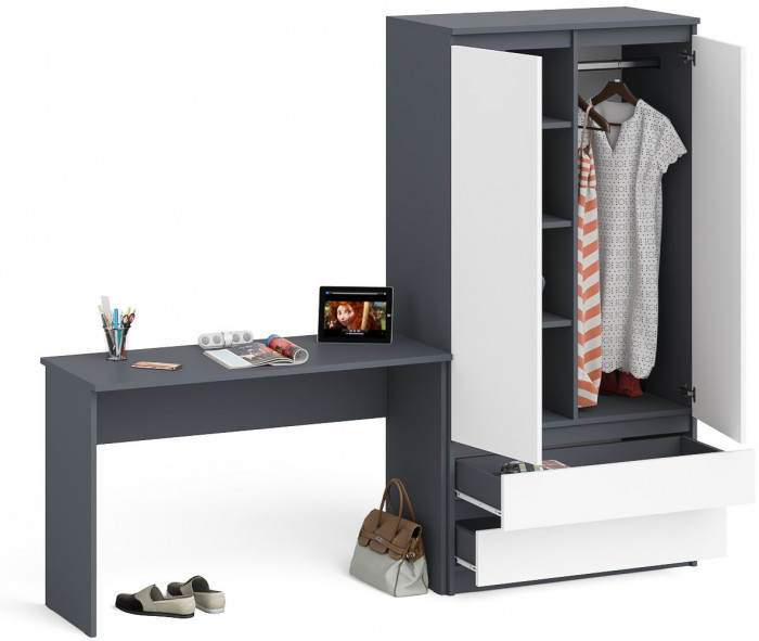 Мори письменный стол МСП1200.1 + Шкаф МШ900.1, графит/белый