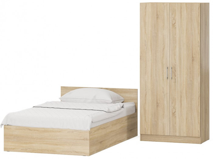 Кровать с ящиками 1200 + Шкаф 2-х створчатый Стандарт, дуб сонома