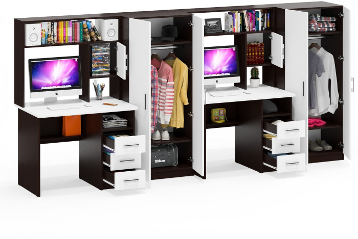 С-МД-СК9 Компоновка № 08, цвет венге/белый шагрень, ШхГхВ 344х70х160 см., НЕ универсальная сборка