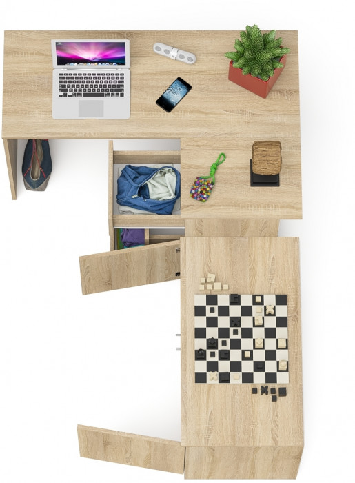 Мори Стол компьютерный МС-16 правый + Тумба МА900.1, цвет дуб сонома, ШхГхВ 214,8х84,9х76,6 см., выдвижные ящики справа, НЕ универсальная сборка