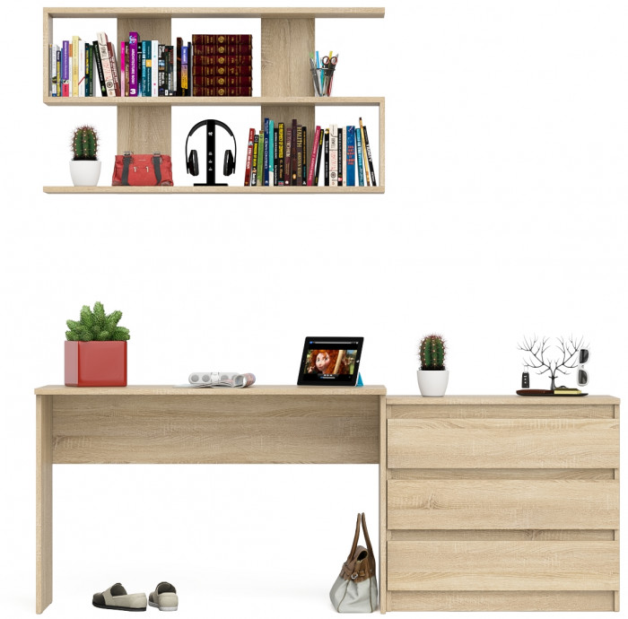 Мори письменный стол МСП1200.1 + Комод МК800.1 + Полка 1200, дуб сонома