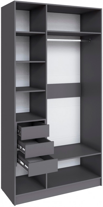 Шкаф Мадрид (1,2) с 3 ящ. внутри с зеркалом, Графит серый