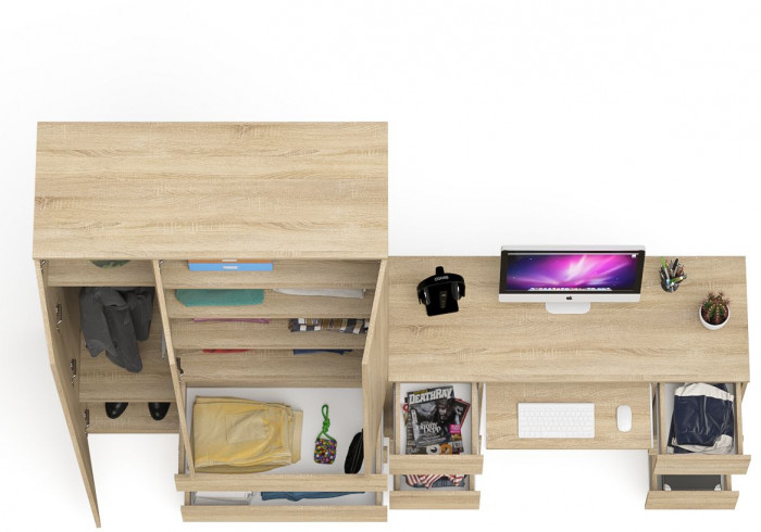 Мори Стол компьютерный МС-2 + Шкаф МШ1200.1, цвет дуб сонома, ШхГхВ 255,8х50,4х209,6 см., универсальная сборка