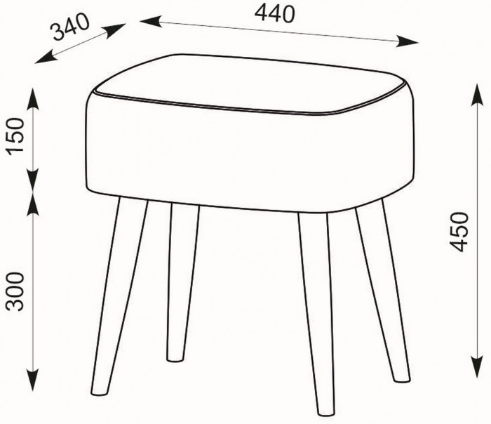 Банкетка 6-5135ТКШзел Полли, цвет ткань зелёная, ШхГхВ 44х34х45 см.(прямоугольная банкетка на четырёх ножках), цвет ножек: тик