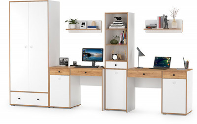 Вуди Компоновка № 30, цвет белый премиум/дуб крафт золотой, ШхГхВ 351х52,7х205 см., универсальная сборка