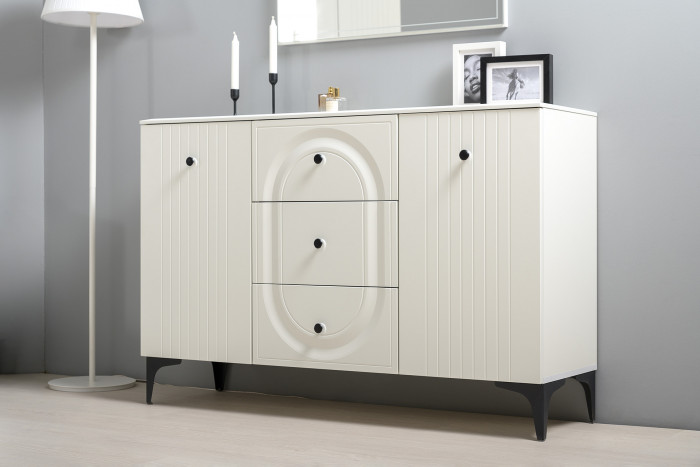 Валенсия Гостиная № 102, цвет ЛДСП белый шагрень/МДФ белый шагрень, ШхГхВ 301,4х38,4х225,2 см., ниша для ТВ 133х38х100 см.