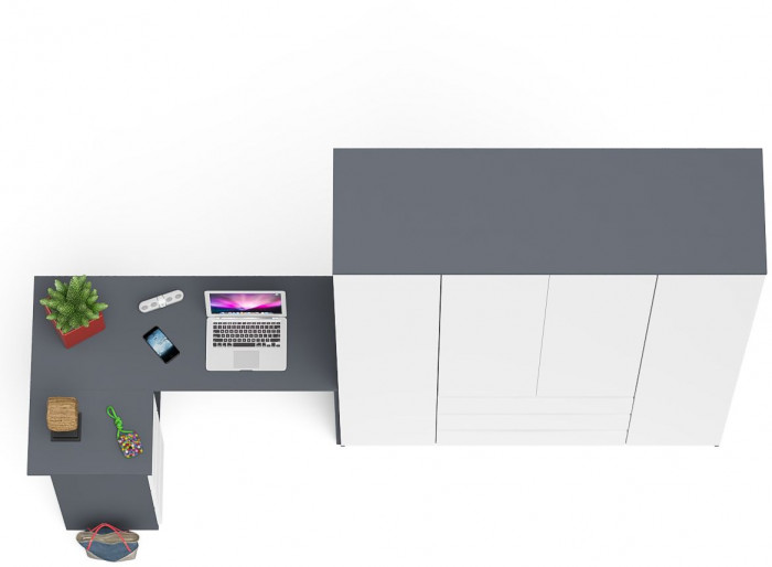 Мори компьютерный стол МС-16 левый + Шкаф МШ1600.1, графит/белый