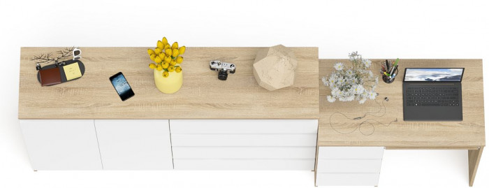 Мори Стол компьютерный МС-6 левый + Комод МК1600.1, цвет дуб сонома/белый, ШхГхВ 250,4х50х94 см., выдвижные ящики слева, НЕ универсальная сборка