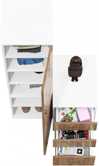 Лидер-8 Пенал МД 22Б + Тумба МД 3.16, белый шагрень/крафт золото