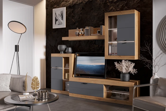 Прага Модульная Гостиная, вариант №1, Дуб Вотан/Графит