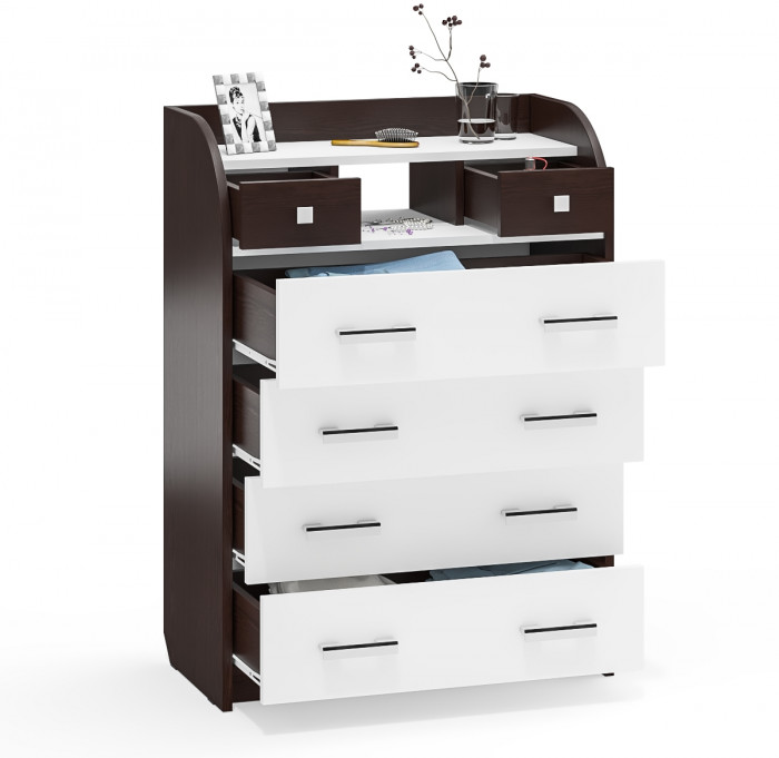 Комод С-МД-К6 (Шесть), цвет венге/белый шагрень, ШхГхВ 80х43х110 см., 6 ящиков