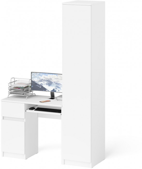 Мори Стол компьютерный МС-1 левый + Пенал МШ400.1, цвет белый, ШхГхВ 130,4х50,4х209,6 см., выдвижной ящик слева, НЕ универсальная сборка