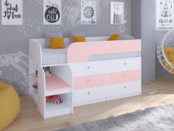 Кровать чердак Астра 9 V3 Белый/Розовый