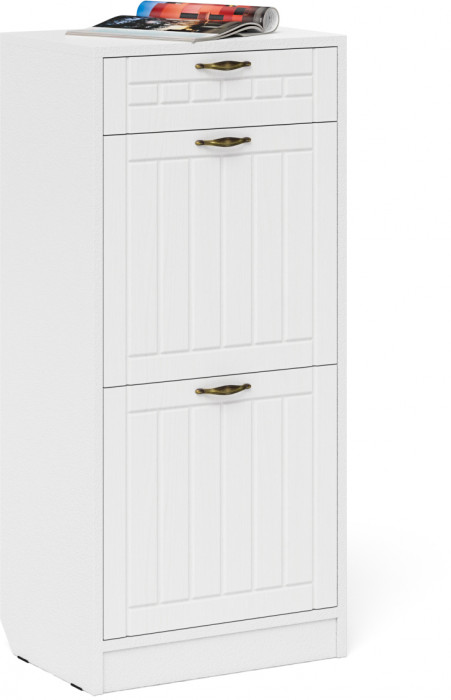 Прихожая П-6 Компоновка № 29, белая шагрень/фасады МДФ белое дерево фрезеровка прованс