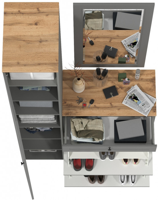 Остин Прихожая 22, цвет серый графит/дуб крафт золотой, ШхГхВ 120х54,3х229,6 см., универсальная сборка