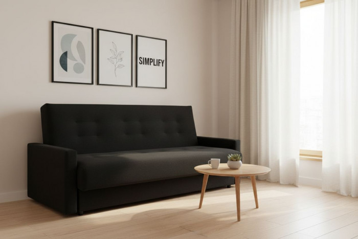 Раскладной диван-кровать, прямой, книжка, цвет черный, Милан 140