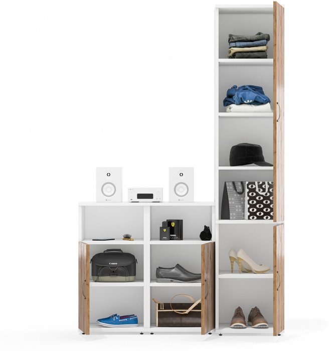 Лидер-8 Пенал МД 22Б + Тумба МД 3.19 + Тумба МД 3.19, белый шагрень/крафт золото