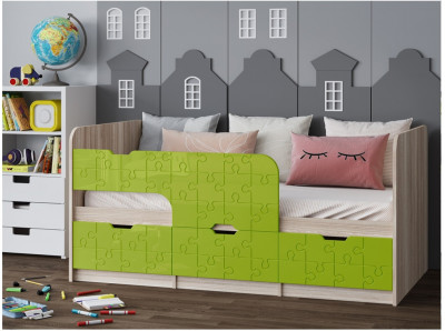 Детская кровать Юниор-9, 80х180 (Лайм глянец, Ясень шимо светлый)