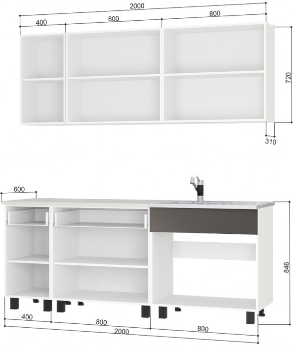 Кухня 2,0м "Дакота" бетон пайн/графит