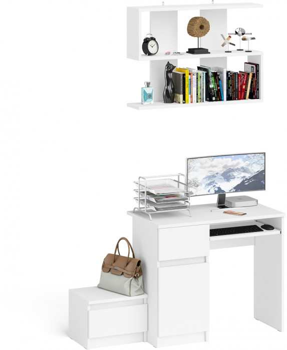 Мори компьютерный стол МС-1 левый + Тумба ТМП400.1 + Полка 900, белый