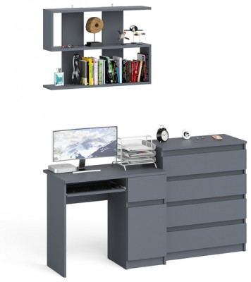 Мори Стол компьютерный МС-1 правый + Комод МК800.4 + Полка 900, цвет графит, ШхГхВ 170,4х50х209,6 см., НЕ универсальная сборка