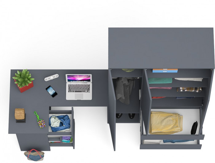 Мори Стол компьютерный МС-16 левый + Шкаф МШ1200.1, цвет графит, ШхГхВ 244,8х84,9х209,6 см., выдвижные ящики слева, НЕ универсальная сборка