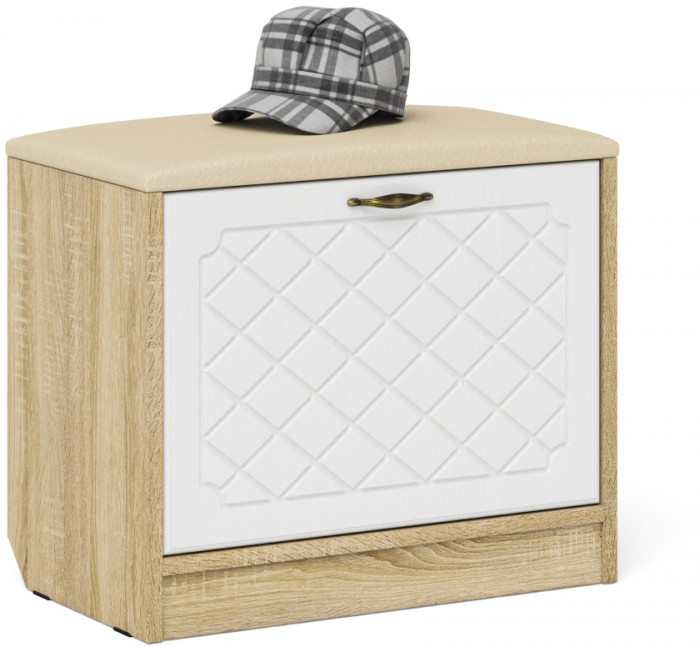 Прихожая П-6 Компоновка № 12, цвет дуб сонома/фасады МДФ белое дерево фрезеровка ромб, ШхГхВ 120х50х210 см., универсальная сборка