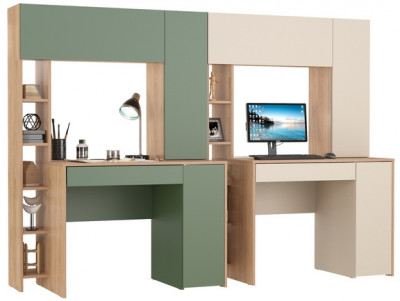 Два стола комп.Комфорт 12.71, гикори рокфорд натуральный/дымчатый зелёный/гикори рокфорд натур./сатин