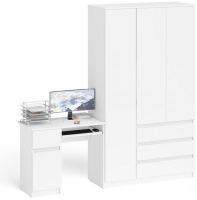Мори компьютерный стол МС-1 левый + Шкаф МШ1200.1, белый