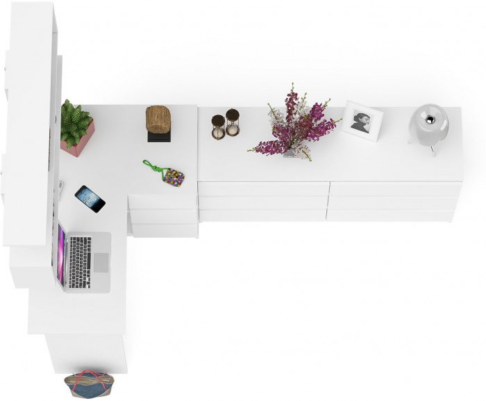 Мори компьютерный стол МС-16 правый + Комод МК1380.6 + Полка 1200, белый