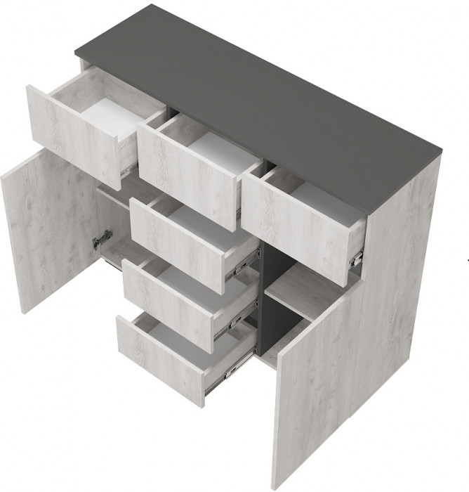 Комод комбинированный Мрия КМ-15, Бетон пайн светлый, графит