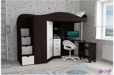 Кровать-чердак Юниор 4 (Венге/Белое дерево)