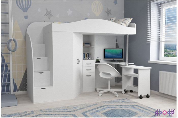 Кровать-чердак Юниор 4 (Венге/Белое дерево)