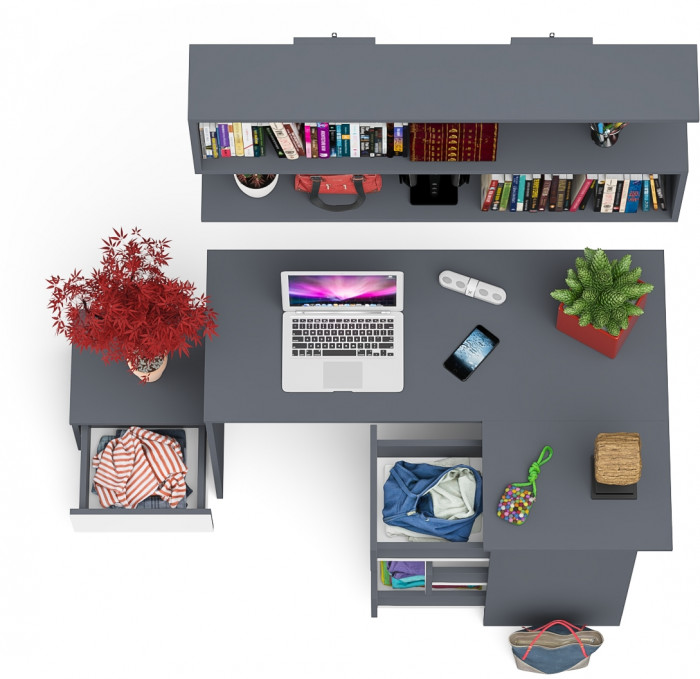 Мори Стол компьютерный МС-16 правый + Тумба ТМП400.1 + Полка 1200, цвет графит/белый, ШхГхВ 164,8х84,9х209,6 см., НЕ универсальная сборка