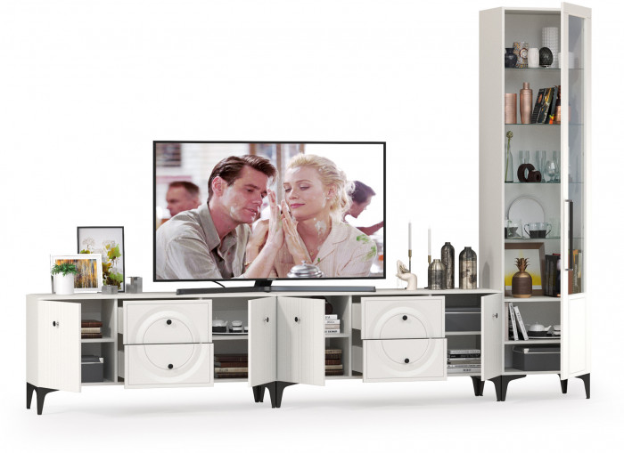 Валенсия Гостиная № 079, ЛДСП белый шагрень/МДФ белый шагрень