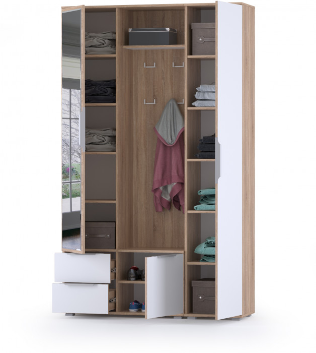 Куба Прихожая 14, цвет дуб сонома/белый премиум, ШхГхВ 126,4х38,3х210,6 см., универсальная сборка
