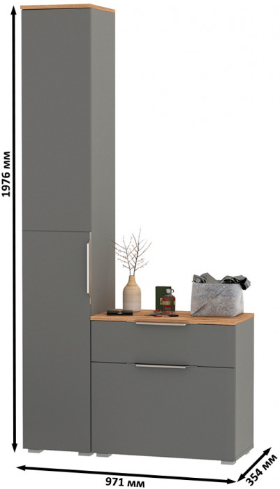 Октава Прихожая 13, серый графит/дуб крафт золотой/фасады МДФ серый графит