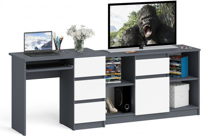Мори Стол компьютерный МС-6 правый + Тумба МТВ1204.1, цвет графит/белый, ШхГхВ 210,4х50х76,6 см., выдвижные ящики справа, НЕ универсальная сборка
