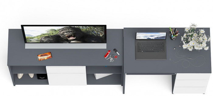 Мори Стол компьютерный МС-6 правый + Тумба МТВ1204.1, цвет графит/белый, ШхГхВ 210,4х50х76,6 см., выдвижные ящики справа, НЕ универсальная сборка