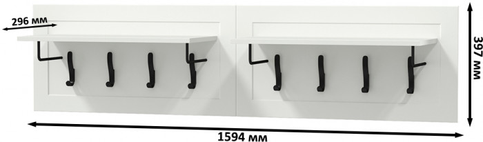 Остин 15.12 Вешалка + 15.12 Вешалка, цвет белый шагрень, ШхГхВ 159,4х29,6х39,7 см.