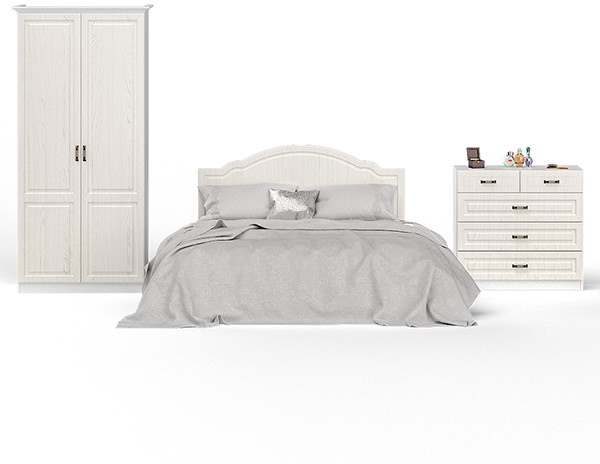 Ливерпуль Спальня № 4 Кровать 11.08ОСН + Шкаф 13.134 + карниз + Комод 10.103, ясень ваниль/белый