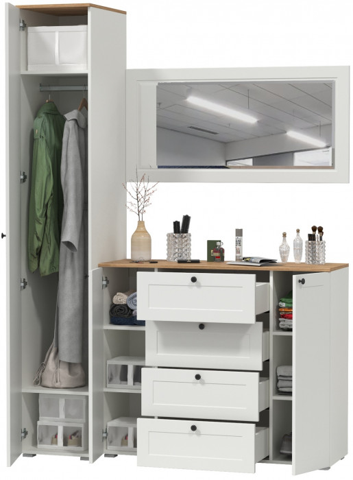 Остин Прихожая 20, цвет белый шагрень/дуб крафт золотой, ШхГхВ 160х54,3х229,6 см., универсальная сборка