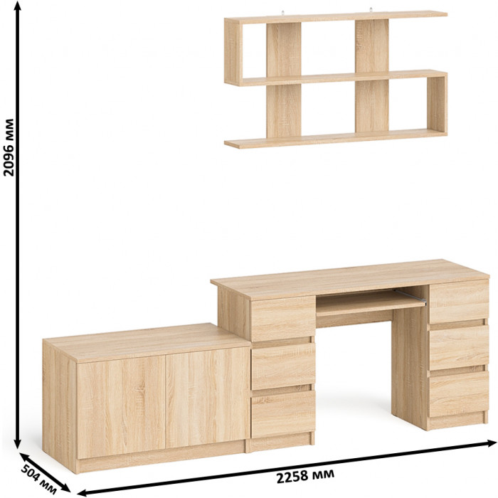 Мори компьютерный стол МС-2 + Тумба МА900.1 + Полка 1200, дуб сонома