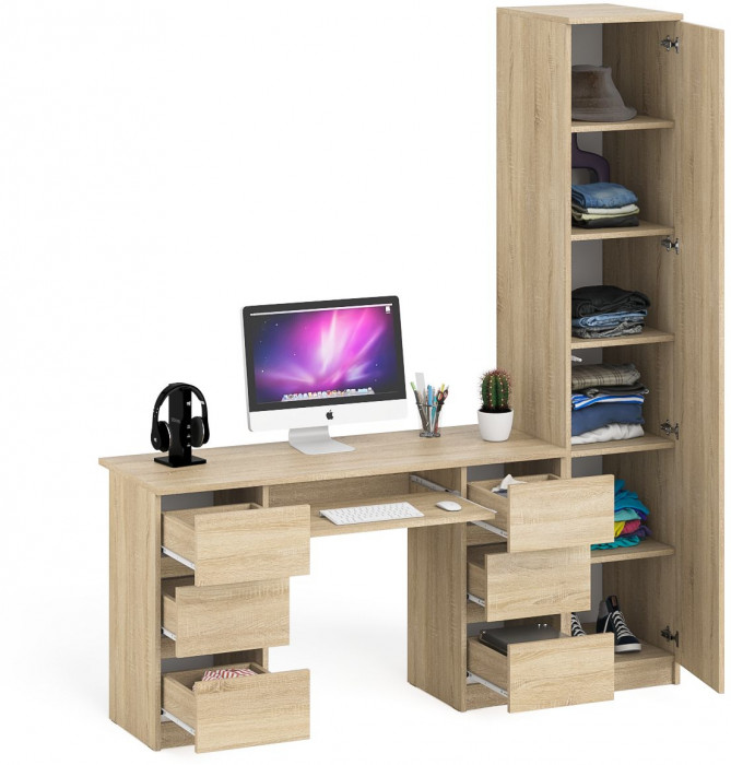 Мори Стол компьютерный МС-2 + Пенал МШ400.1, цвет дуб сонома, ШхГхВ 175,8х50,4х209,6 см., универсальная сборка
