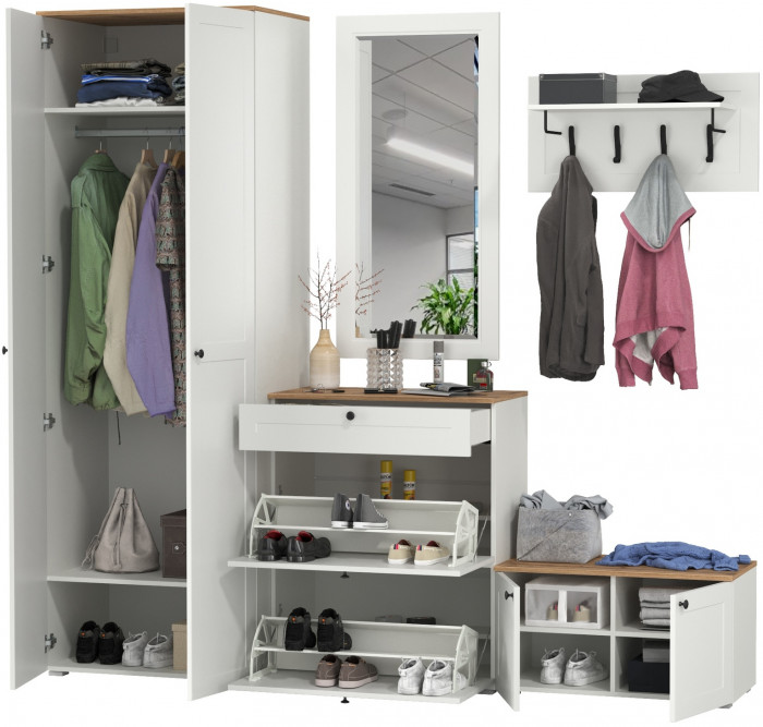 Остин Прихожая 47, белый шагрень/дуб крафт золотой